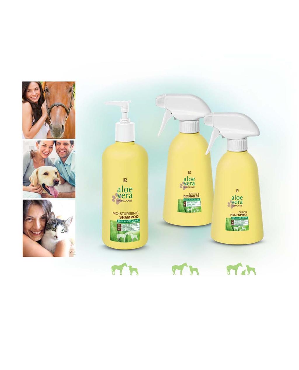 44 Een gezonde vacht en glans voor uw viervoetige vrienden U BESPAART MET DE SET Aloë Vera Dieren Verzorgingsset Shampoo 500 ml Coat Gloss 400 ml Quick Help Spray 400 ml 20503 21,99 21,99 21,99