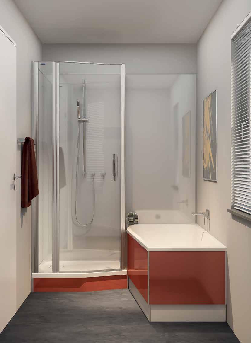 68 69 PICCOLO BELLA VITA VERSCHEIDENHEID IN DE KLEINSTE RUIMTE Of er in een kleine badkamer een douche én een extra bad nodig is, hangt van de behoefte van de gebruiker af.