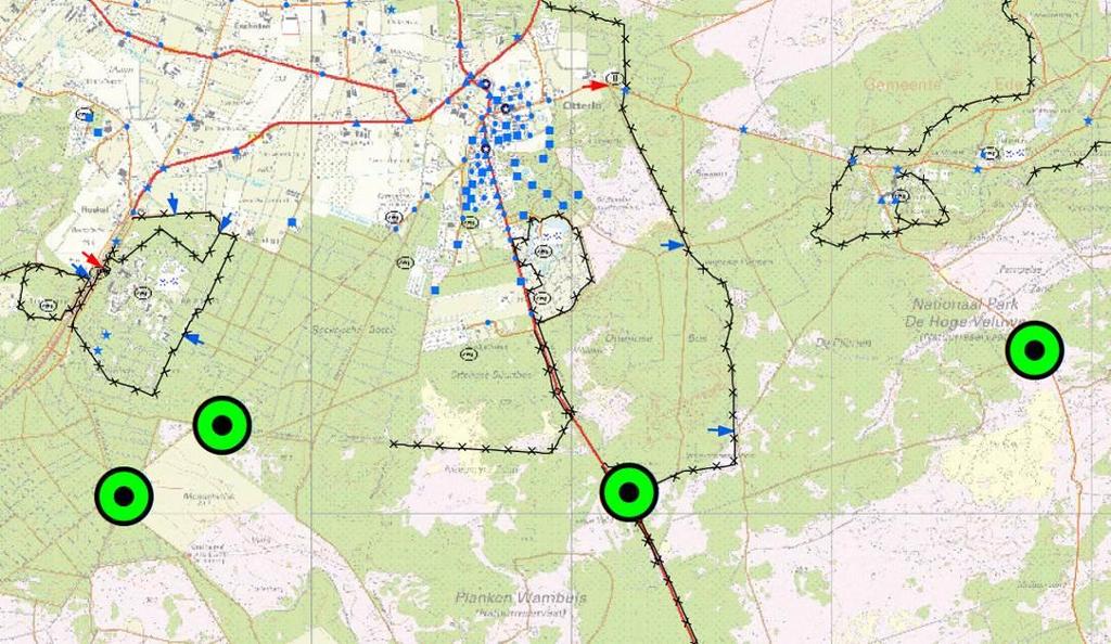 Figuur 2: Verspreide ligging van geboorde putten ten behoeve van natuurbrandbestrijding nabij Otterlo 3.1.3 Ontruiming recreatieterreinen en opvang recreanten In het hoogseizoen kunnen er circa 8.