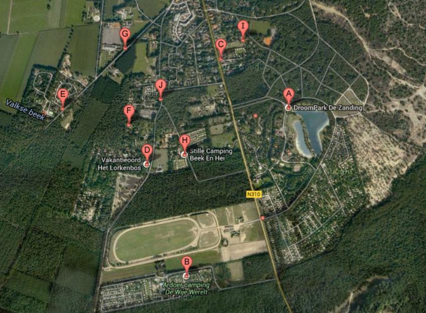 Bijlage 2 Kaart camping- en bungalowbedrijven Camping Capaciteit (gasten) A Droompark De Zanding 4.500 B Camping De Wije Werelt 1.