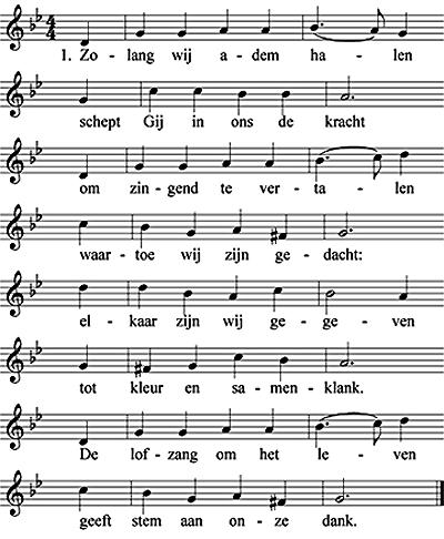 6 We zingen staande Lied 657 vers 1 en 4 4. Ons lied wordt steeds gedragen door vleugels van de hoop. Het stijgt de angst te boven om leven dat verloopt.