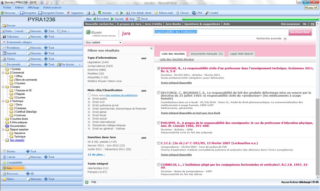 XI. Integratie Jura Pyramic 1. Een document in Jura zoeken Om een document in Jura te zoeken: Druk op Jura in het Pyramic-scherm.