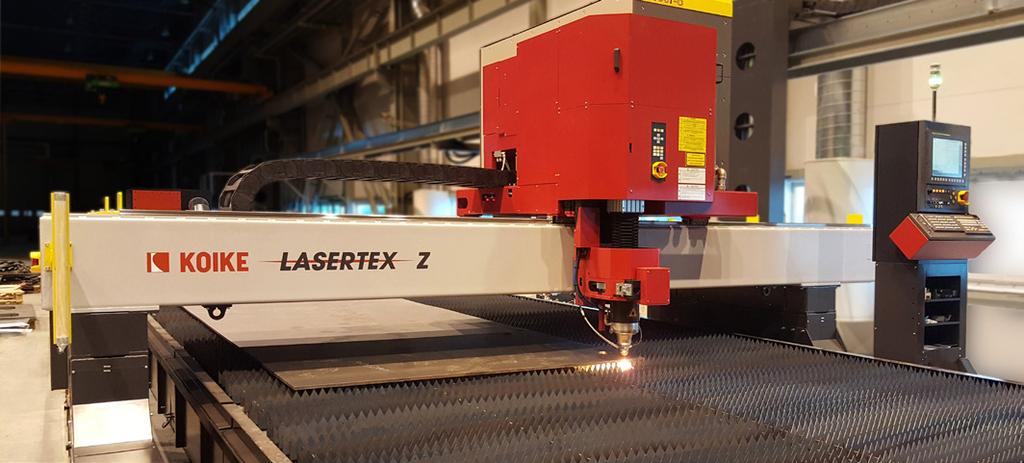 LASERTEX CO 2 lasersnijden De KOIKE Lasertex snijmachine is uitgevoerd met een uniek laserstraal geleidingssysteem.