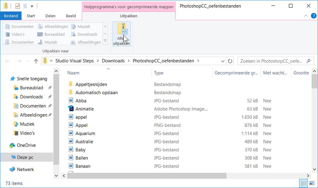 2 Photoshop CC De map Oefenbestanden_Photoshop.zip is een gecomprimeerde map.