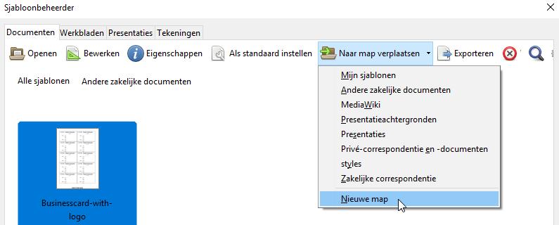 Een sjabloonmap verwijderen U kunt geen sjabloonmappen verwijderen die zijn geleverd met LibreOffice of met Extensiebeheer zijn toegevoegd, voordat u de extensie zelf heeft verwijderd, waarmee deze