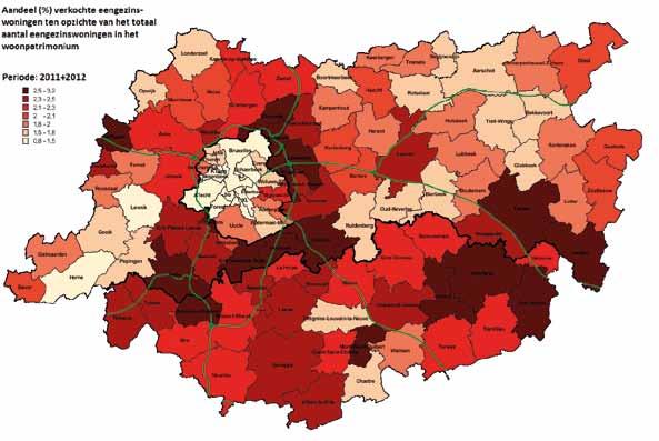 Figuur 72 : Dynamiek van de verkoop van eengezinswoningen in het BHG, PVB en PWB, 2011+2012