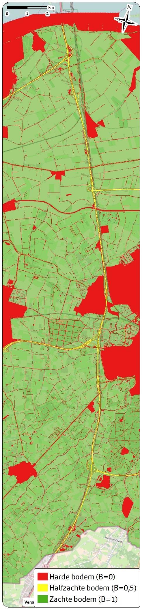 Het geluidsniveau bij omliggende woningen is berekend met een rekenmodel waarin de windturbines als puntbronnen zijn opgenomen. Bij de woningen is een ontvangerhoogte van 5 meter aangehouden.