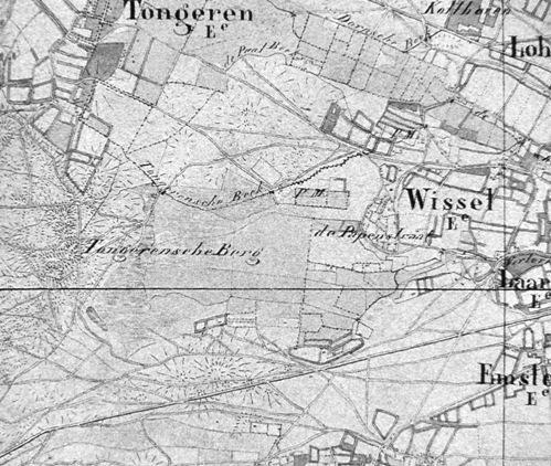 De kaart van wat we tegenwoordig blad 27 (Historische Topografische atlas) noemen, dateert uit omstreeks 1848. Tussen Tongeren en Schaveren ligt een vliegervormige lichtblauwe vierhoek.