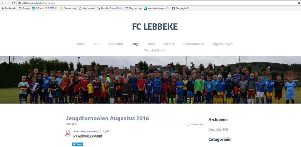 Website en facebook Op de website van de club wordt steeds het nieuws gepost.