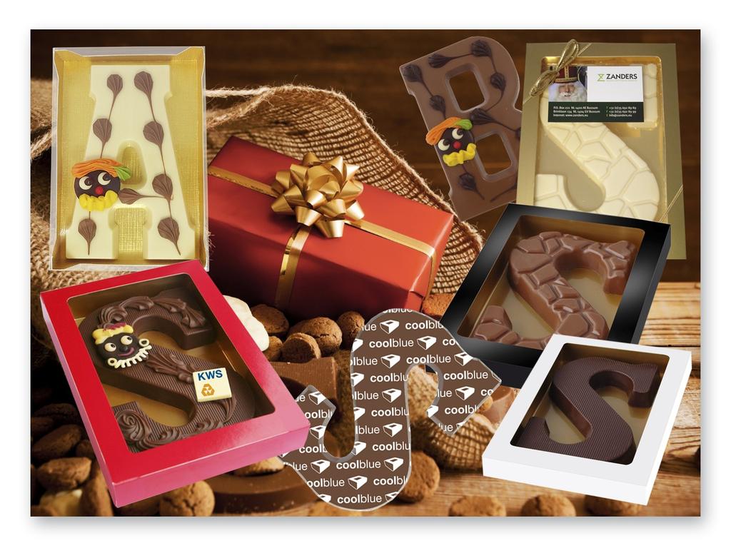 Meer info: klik hier Luxe Chocoladeletters met Logobedrukking: