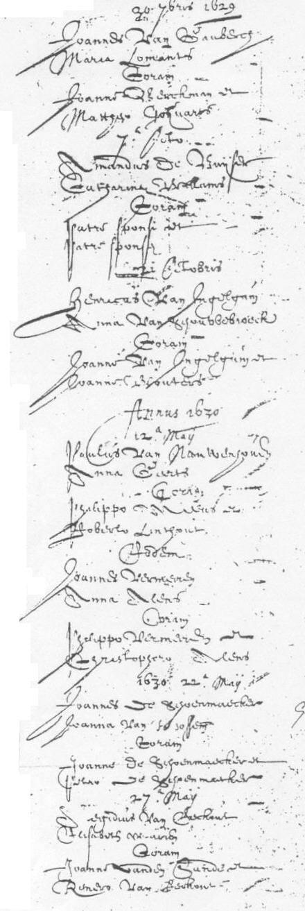 Londerzeel H01_f 530 v b - 1629-1630+B917 Van Cauberch, Joannes x 30 september 1629 Lomants, Maria Berckman, Joannes Goyvarts, Mattheus De Buyser, Amandus x 7 oktober 1629 Willams, Catharina patre