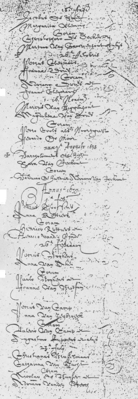 Londerzeel H01_f 537 v - 1638-1639 De Smet, Jacobus x 18 augustus 1638 Vleminx, Margarita De Decker, Christophorus Van Campenhout, Martinus Cleymans, Petrus x 26 oktober 1638 Dries, Joanna Dries,