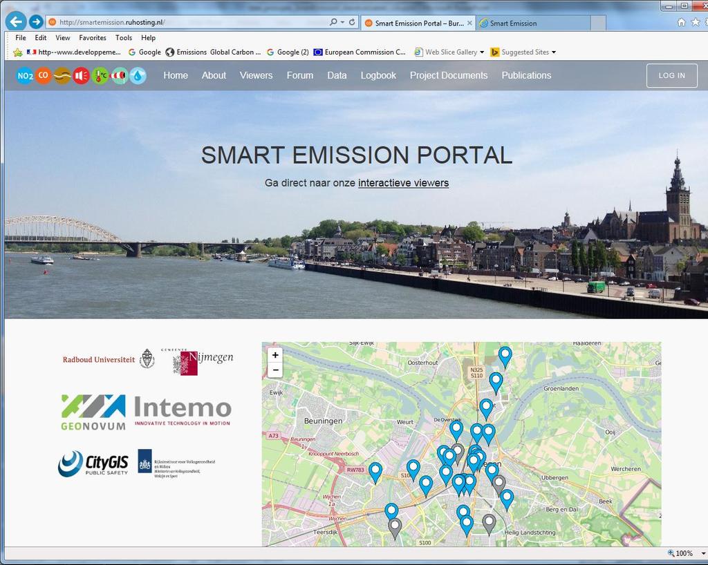 Data infrastructuur en Viewers (dashboards) Smart Emission sensor data Portal: http://www.smartemission.ruhosting.nl Viewers: http://smartemission.