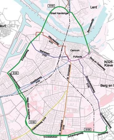 Spatial context and history: New bridge and ringway S100 planned and implemented near city-harbor and large inner-city industrial area, Nijmegen-West.