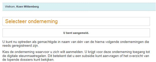 Selecteer nu uw onderneming en geef aan of dit een kleine, middelgrote of grote onderneming is.