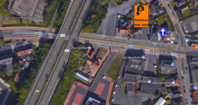 Maatregelen voor zo vlot mogelijk verkeer Hundelgemsesteenweg, tussen de Waterstraat en de brug van de E40 Richting Gent: