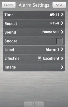 Het nieuwe alarm wordt opgeslagen en weergegeven in het scherm. 2 Raak het pictogram aan om het sleeptimermenu te openen.