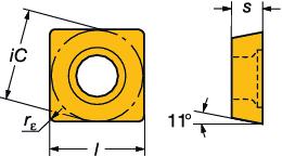 GENERL TURNNG Positive basic-shape inserts Positieve wisselplaten lgemeen draaien CoroTurn 111 Vierkant Voor SO toepassingsgebieden, zie onderaan de tabel.