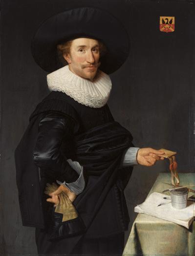 Portret van Willem Reyersz de Langue (1599-1656) Willem Willemsz van der Vliet 1626. Olieverf op paneel, 113,2 x 86,3 cm Schuttersstuk met de officieren van het Witte Vendel Jacob Willemsz Delff 1648.