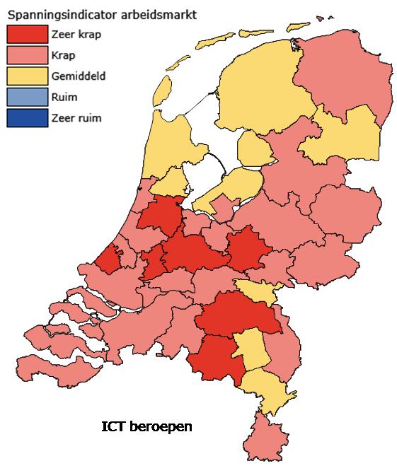 Krapte vooral in specialistische beroepen op hbo- en wo-niveau De krapte op de ICT arbeidsmarkt betekent niet dat er voor iedere werkzoekende even grote kansen zijn op een baan.