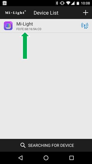 6 Selecteren van de bediening Selecteer Mi-light in Device List. Ziet u deze nog niet? Druk dan op searching for device.
