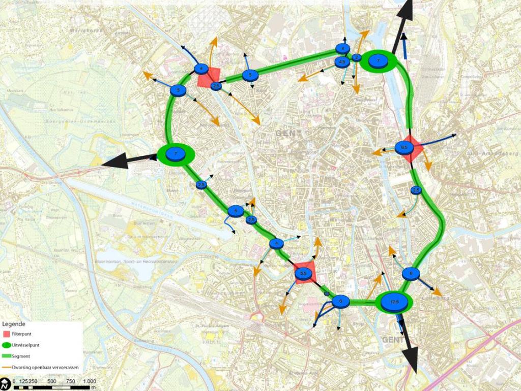 aantakkingspunt vanuit het hogere wegennet op de R40. Bij filterpunten is er verhoogde aandacht voor het openbaar vervoer. Op nog andere punten is de stroomfunctie op de R40 prioritair.