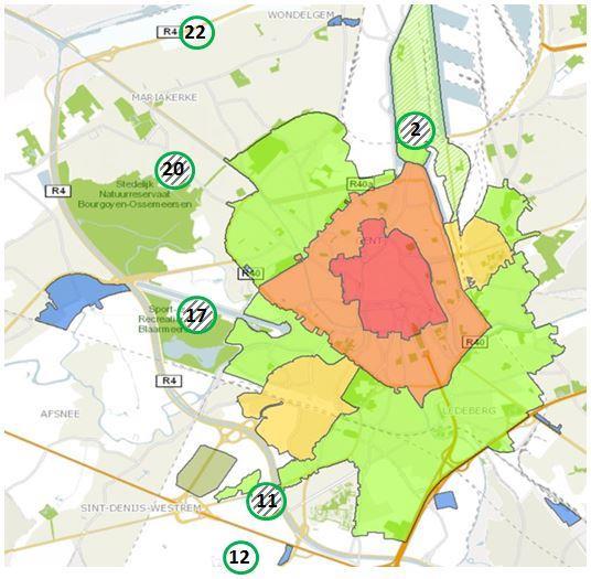 NIEUWE P&R TEGEN APRIL 2017 1/REEDS VERWORVEN P+R De onderstaande figuur is een weergave van de nieuwe P+R sites die reeds verworven zijn en gelijklopend met het circulatieplan in gebruik genomen