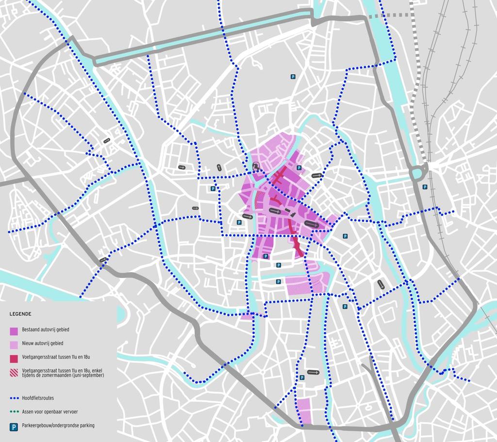 4.2 FIETS Net zoals dat voor de voetganger het geval is, zal het nieuwe bereikbaarheidsconcept voor de binnenstad, met een reductie van het doorgaande autoverkeer, in het algemeen uiteraard ook een