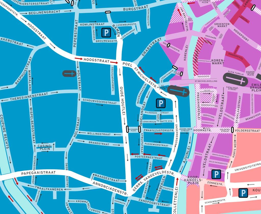 Omgeving Oude Houtlei - Onderbergen In deze zone zijn er 2 belangrijke wijzigingen in de huidige ontsluitingsstructuur.