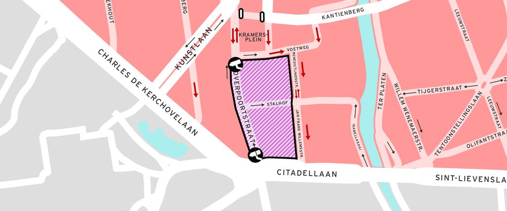 OVERPOORTSTRAAT Het zuidelijk deel van de Overpoortstraat en een deel van Stalhof vormen samen een apart nieuw autovrij gebied. Momenteel is de Overpoortstraat overdag vooral een transitstraat.