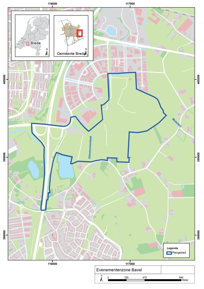 2 LIGGING EN AARD VAN HET TERREIN Het plangebied is gelegen op diverse percelen ten noorden van het dorp Bavel in de gemeente Breda.