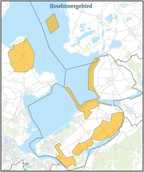 Afbeelding 2.1 Aanwijsgebieden IJsselmeergebied opgenomen in SWOL voor grootschalige windenergie [lit. 1] 2.