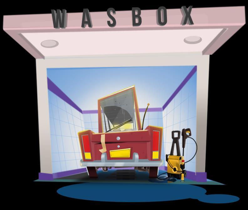 Wasbox Het eenvoudigste type wasinstallatie is de wasbox, waarin de klant zelf zijn auto wast. De wasbox is vaak een open ruimte, maar kan ook overdekt zijn.