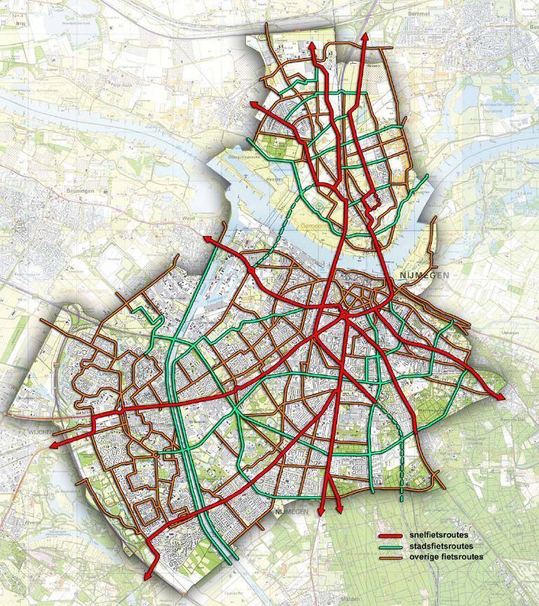 Kaart 1 Snelfietsroutes in fietsnetwerk 2020 1. Campus Heyendaal - Lent De Grift - Elst (deels RijnWaalpad) 2. Ressen Lent Campus (deels RijnWaalpad) 3. Nijmegen Malden 4. Nijmegen Wijchen 5.