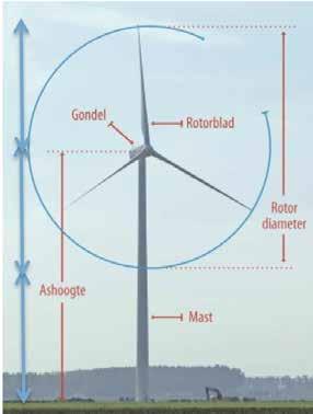 fig 1) Een turbine met 1:1 verhouding fig 2) Siemens turbine in de Wieringermeer mh:rd = 0,67 : 1 De ideale verhouding Volgens literatuur is de ideale maatverhouding tussen masthoogte en