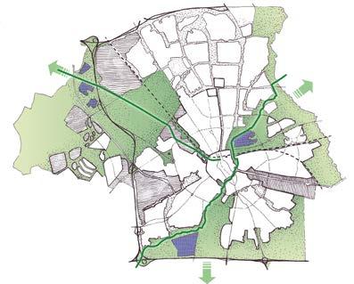 2.3 hoofdgroenstructuur De hoofdgroenstructuur van Eindhoven bestaat globaal uit een stelsel van grote groenvlakken van stadsrand tot centrum: de regionale groenstructuur, de groene wiggen de stad in
