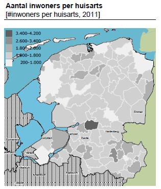 De zorgaanbieders Zorgverleners zijn gemiddeld goed verspreid over de hele regio In een