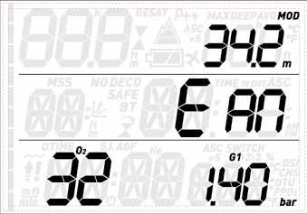 Drukt u vervolgens op de knop UP of DOWN, dan scrollt u achtereenvolgens door de volgende menu's: - MOdE: hier kunt u de computer instellen voor gebruik met lucht of nitrox of als dieptemeter; - SEt: