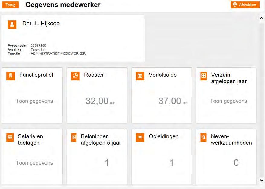 Gegevens medewerker Bekijk gegevens zoals verlof, verzuim en salaris Bij gegevens medewerker ziet u in één oogopslag