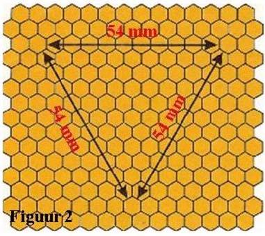 Met het blote oog lijkt het er ook op dat bijen in vrije bouw een kleiner zeshoekig patroon aanhouden tegenover de waswafelcellen van kunstraat.