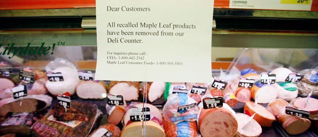 Listeria uitbraak / verse vleeswaren Fabriek van Maple Leaf Foods in Toronto