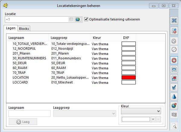 2.5.2. Maak een koppeling tussen de lokalen in het FMIS en de tekening. Klik daarvoor op de knop rood omcirkeld in onderstaand scherm.