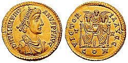 Valentinianus II, 375-392 n. C. AV Solidus (4,48 g). Geslagen 388-392 AD. Trierse munt.