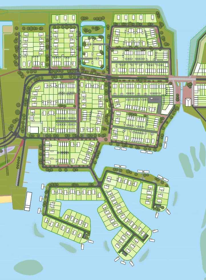 arken, in verschillende segmenten op de koppen van de eilanden en aan de vaart. Compacte straten en diepe voortuinen geven de eilanden een zeer groen maar ook privaat karakter.