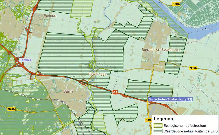 Afbeelding 34 Ligging van Waardevolle natuur buiten de EHS (weidevogelgebieden) ten opzichte van de A1 Effecten Tabel 62 Effectscores ruimtebeslag beschermd natuurgebied en beschermde soorten