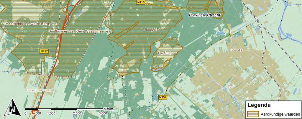 Bij Hollandsche Rading gaat de weg vrij steil omhoog en doorsnijdt de A27 gordeldekzand met op een aantal plekken stuifzand (13m+NAP).