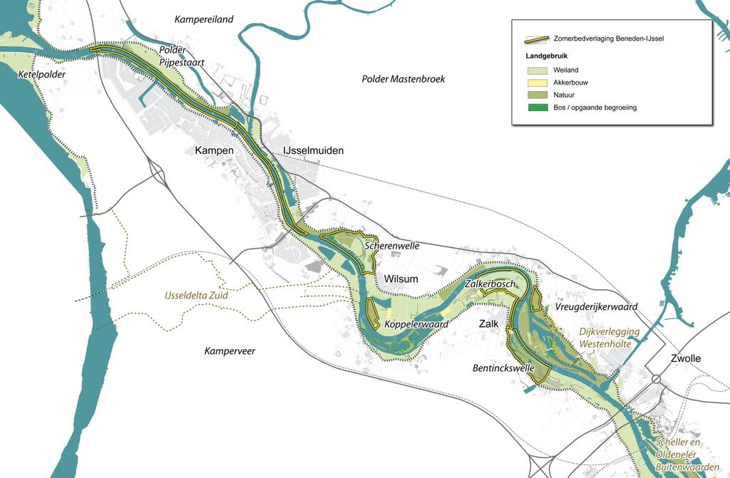 Figuur 6-2 Kaart huidig landgebruik Als gevolg van het project IJsseldelta-Zuid zal het areaal landbouwgrond in Kamperveen afnemen en het landbouwkundig gebruik veranderen.