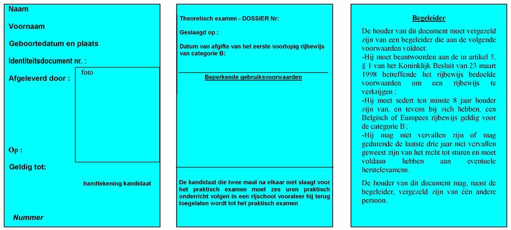 Voorlopig rijbewijs - categorie B -