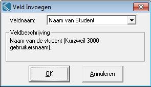 Wanneer je een veldnaam kiest, verschijnt een