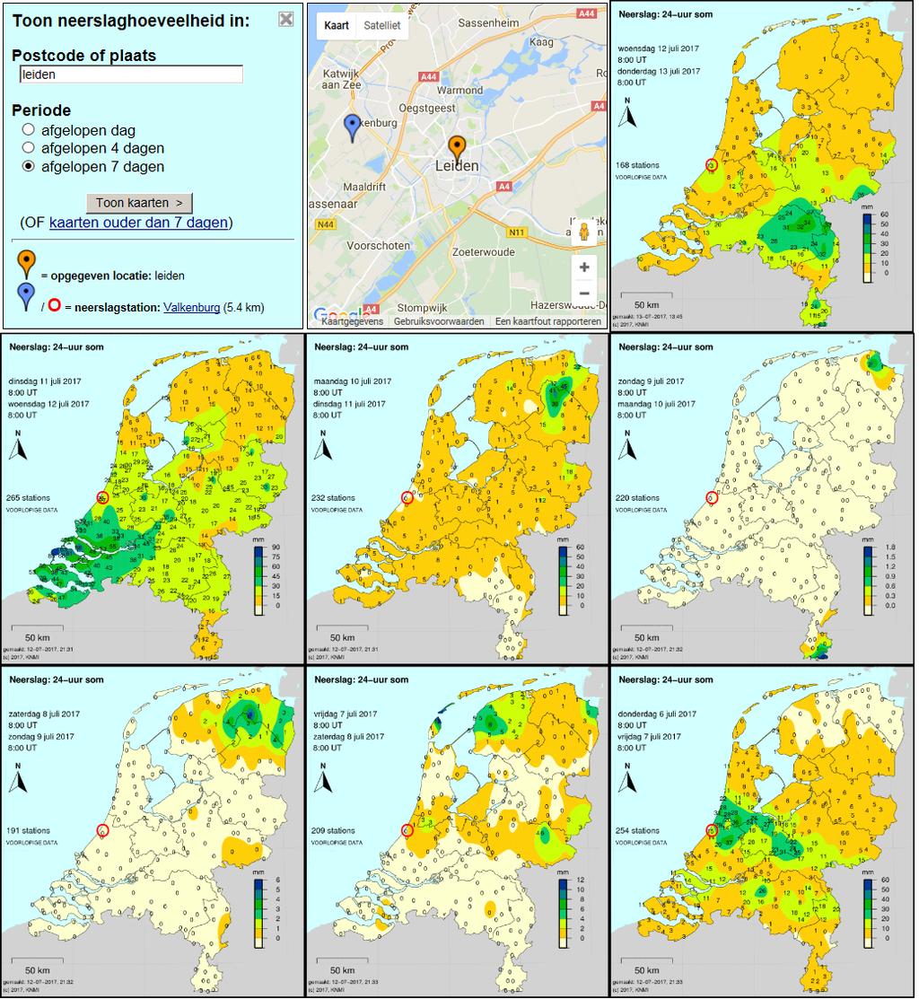 3b. Neerslagsom per dag periode do. 6 juli 2017 08:00 UT tot do. 13 juli 2017 08:00 UT.